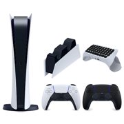 Sony Playstation 5 Digital Edition Console with Extra Black Controller, DualSense Charging Station and Surge QuickType 2.0 Wireless PS5 Controller Keypad Bundle