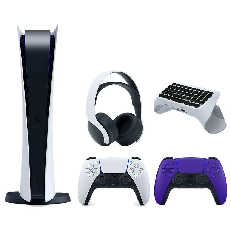 Sony Playstation 5 Digital Edition Console with Extra Purple Controller,  White PULSE 3D Headset and Surge QuickType 2.0 Wireless PS5 Controller  Keypad Bundle 