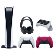 Sony Playstation 5 Digital Edition Console with Extra Red Controller, Black PULSE 3D Headset and Surge QuickType 2.0 Wireless PS5 Controller Keypad Bundle