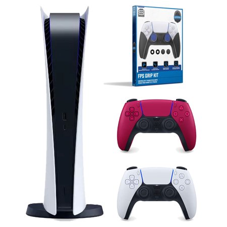 Sony Playstation 5 Digital Edition Console (Japan Import) with Extra Red Controller and Surge FPS Grip Kit With Precision Aiming Rings
