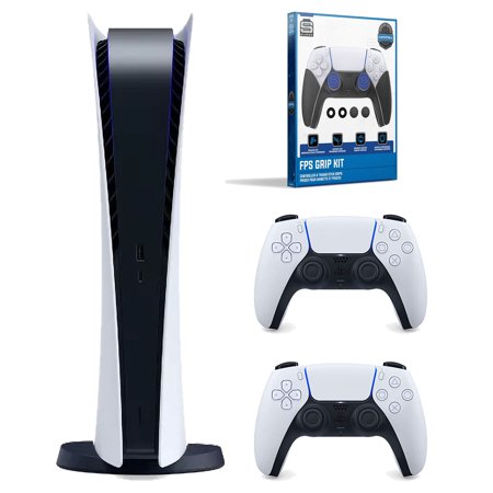 Sony Playstation 5 Digital Edition Console (Japan Import) with Extra White Controller and Surge FPS Grip Kit With Precision Aiming Rings