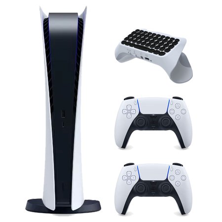 Sony Playstation 5 Digital Edition Console (Japan Import) with Extra White Controller and Surge QuickType 2.0 Wireless PS5 Controller Keypad