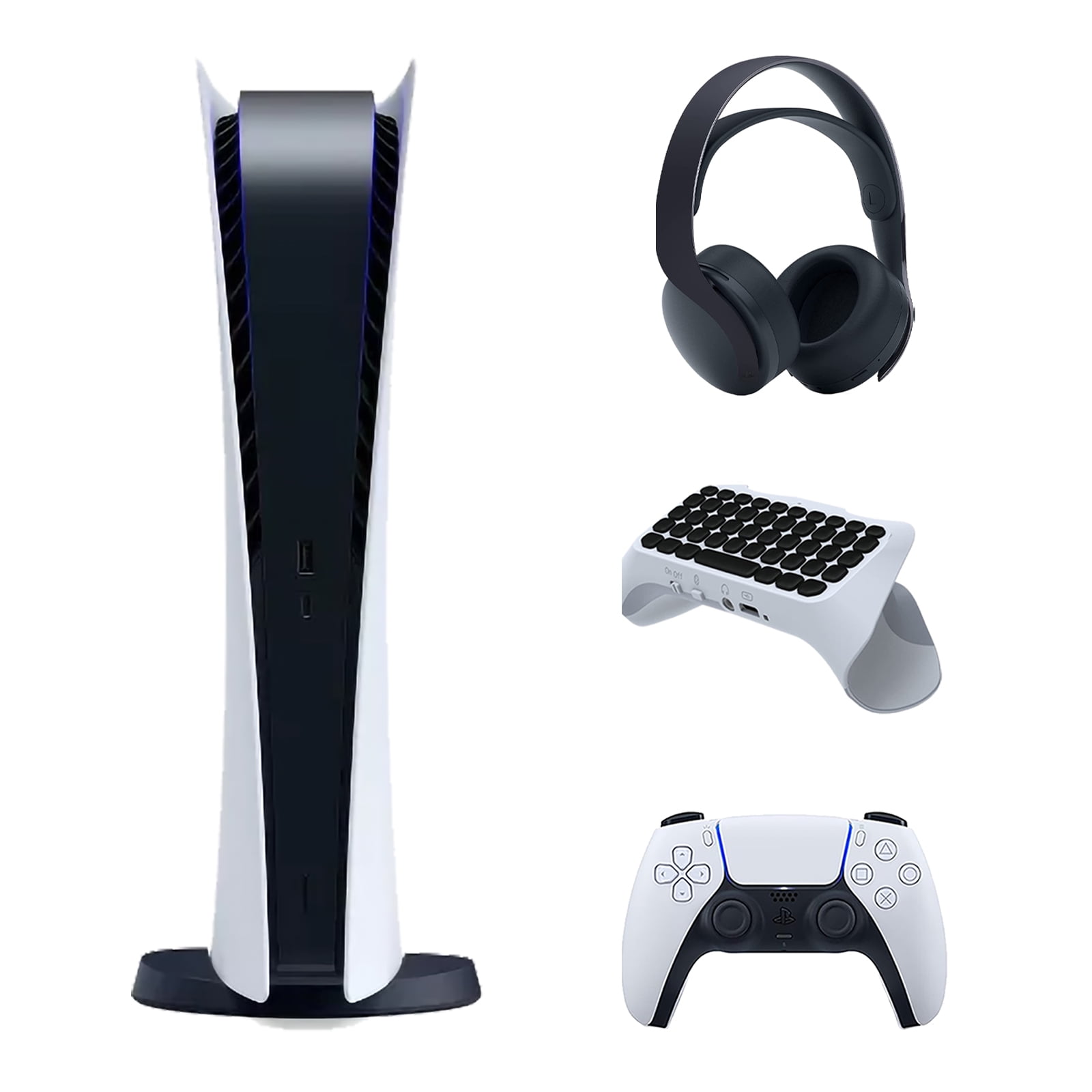Sony Playstation 5 Digital Edition Console with Black PULSE 3D Wireless  Gaming Headset and Surge QuickType 2.0 Wireless PS5 Controller Keypad