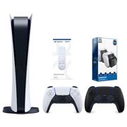 Sony Playstation 5 Digital Edition Console with Extra Black Controller, Media Remote and Surge Dual Controller Charge Dock Bundle