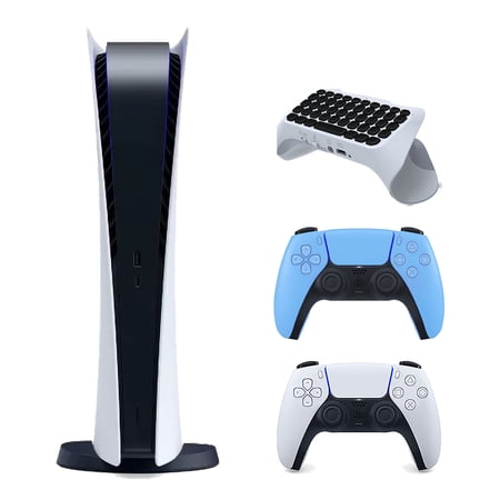 Sony Playstation 5 Digital Edition Console with Extra Blue Controller and Surge QuickType 2.0 Wireless PS5 Controller Keypad Bundle