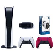 Sony Playstation 5 Digital Edition Console with Extra Red Controller, 1080p HD Camera and Surge Dual Controller Charge Dock Bundle