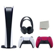 Sony Playstation 5 Digital Edition Console with Extra Red Controller and Black PULSE 3D Headset Bundle with Cleaning Cloth