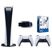 Sony Playstation 5 Digital Edition Console with Extra White Controller, 1080p HD Camera and Surge PowerPack Battery Pack & Charge Cable Bundle