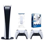 Sony Playstation 5 Digital Edition Console with Extra White Controller, Media Remote and Surge PowerPack Battery Pack & Charge Cable Bundle