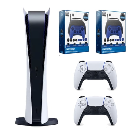 Sony Playstation 5 Digital Edition Console with Extra White Controller and 2x Pro Gamer Starter Pack 11-Piece Accessory Kit Bundle