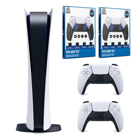 Sony Playstation 5 Digital Edition Console with Extra White Controller and 2x Surge FPS Grip Kit Bundle