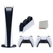 Sony Playstation 5 Digital Edition Console with Extra White Controller and DualSense Charging Station Bundle with Cleaning Cloth