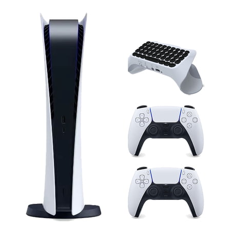 Sony Playstation 5 Digital Edition Console with Extra White Controller and Surge QuickType 2.0 Wireless PS5 Controller Keypad Bundle