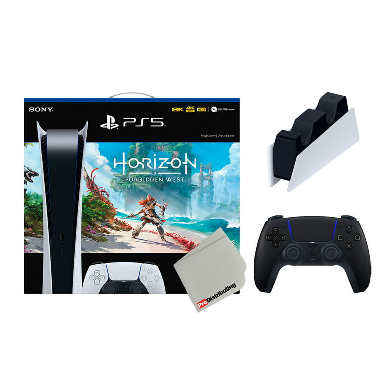 Sony Playstation 5 Digital Edition Horizon Forbidden West Bundle with Extra  Black Controller, Charging Station and Cleaning Cloth 