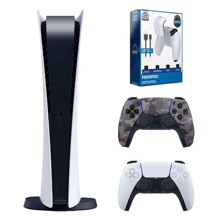 Sony Playstation 5 Digital Edition with Extra Gray Camo Controller and Play and Charge Kit Bundle