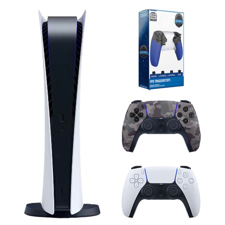 Sony Playstation 5 Digital Edition with Extra Gray Camo Controller and Trigger Kit Bundle