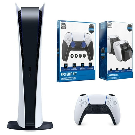 Sony Playstation 5 Digital Version Console with Dual Charging Dock Station and ControlGrip Player Pack Bundle