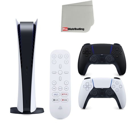Sony Playstation 5 Digital Version (PS5 Digital) with Extra Midnight Black Controller, Media Remote and Cleaning Cloth Bundle