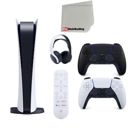 Sony Playstation 5 Digital Version (Sony PS5 Digital) with Midnight Black Extra Controller, Headset, Media Remote and Microfiber Cleaning Cloth Bundle
