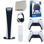 Sony Playstation 5 Digital Version (Sony PS5 Digital) with White Extra Controller, Headset, Media Remote, Accessory Starter Kit and Microfiber Cleaning Cloth Bundle