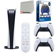 Sony Playstation 5 Digital Version (Sony PS5 Digital) with White Extra Controller, Media Remote, Accessory Starter Kit and Microfiber Cleaning Cloth Bundle