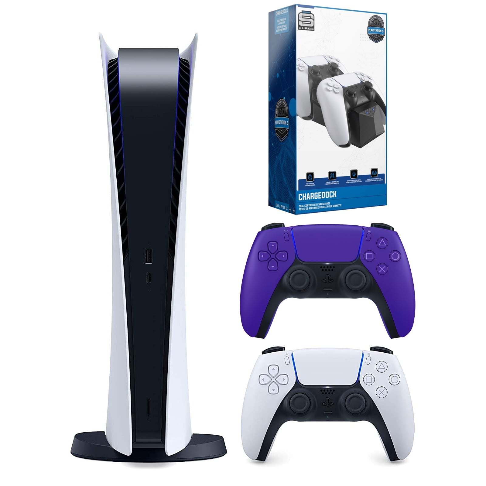 Sony Playstation 5 Digital Version (Sony PS5 Digital) with Extra Galactic  Purple Controller and Dual Charging Station Bundle