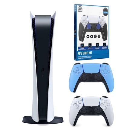 Sony Playstation 5 Digital Version (Sony PS5 Digital) with Extra Starlight Blue Controller and Control Grip Pack Bundle
