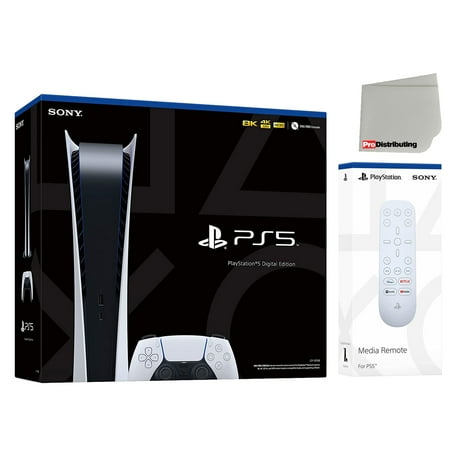 Sony Playstation 5 Digital Version (Sony PS5 Digital) with Official Media Remote and Microfiber Cleaning Cloth Bundle