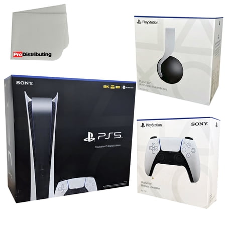Sony Playstation 5 Digital Version with PULSE 3D Wireless Gaming Headset Bundle with Microfiber Cleaning Cloth
