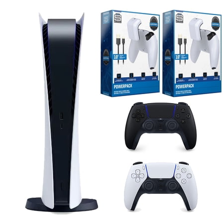 Sony Playstation 5 Digital with Extra Controller and Dual Battery Pack & Charge Cable Bundle - Midnight Black
