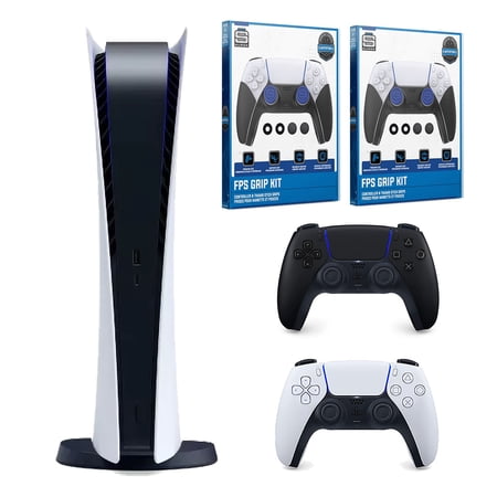 Sony Playstation 5 Digital with Extra Controller and Dual FPS Grip Kit Bundle - Midnight Black