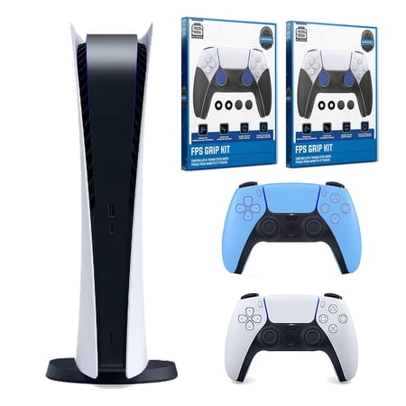 Sony Playstation 5 Digital with Extra Controller and Dual FPS Grip Kit Bundle - Starlight Blue