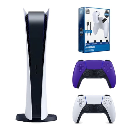 Sony Playstation 5 Digital with Extra Controller and Surge Battery Pack Bundle - Galactic Purple
