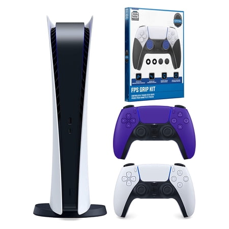 Sony Playstation 5 Digital with Extra Controller and Surge FPS Grip Kit - Galactic Purple