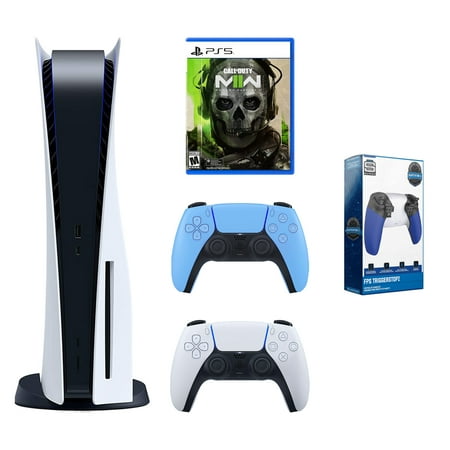 Sony Playstation 5 Disc Bundle with Extra Starlight Blue Controller, Call of Duty: Modern Warfare II and Surge Trigger Kit