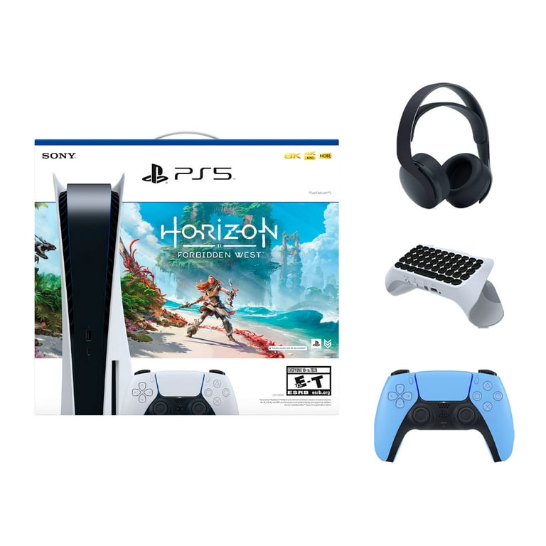 Sony Playstation 5 Digital Edition Console with Extra Purple Controller,  White PULSE 3D Headset and Surge QuickType 2.0 Wireless PS5 Controller  Keypad Bundle 