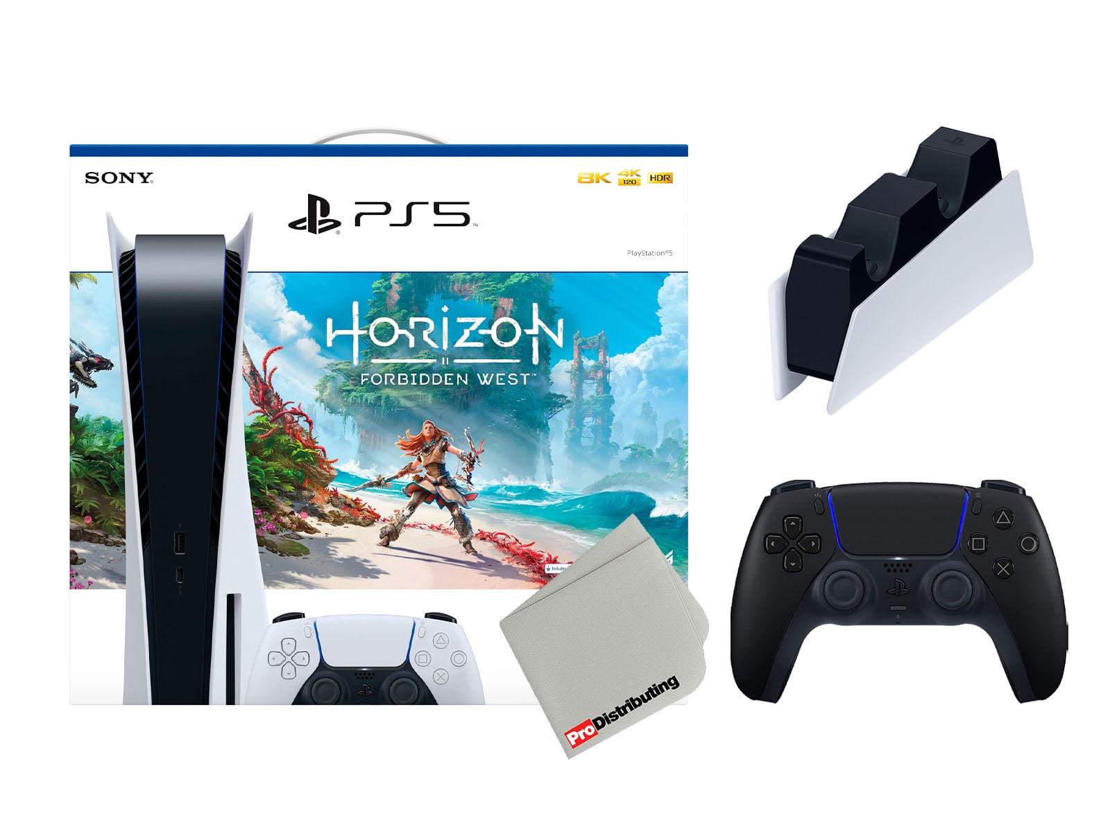 Sony Playstation 5 Digital Edition Horizon Forbidden West Bundle with Extra  Black Controller, Charging Station and Cleaning Cloth 