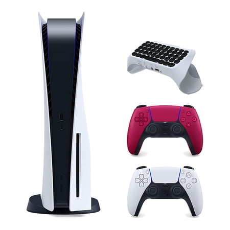 Sony Playstation 5 Disc Edition with Extra Controller and Surge Keypad Bundle - Cosmic Red