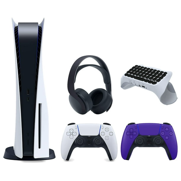 Sony Playstation 5 Disc Version Console with Extra Purple Controller, Black  PULSE 3D Headset and Surge QuickType 2.0 Wireless PS5 Controller Keypad 