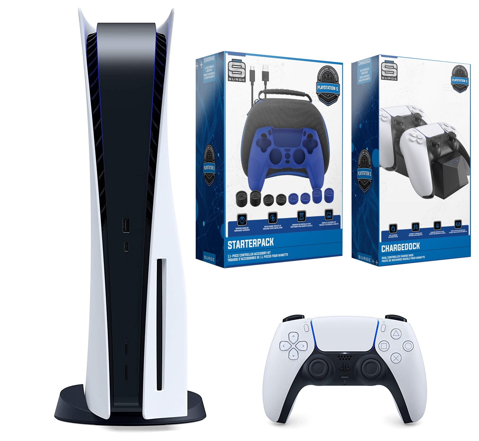 Sony Playstation 5 Disc Version (Sony PS5 Disc) with Extra Controller and  Dual Charging Station - Starlight Blue Bundle 