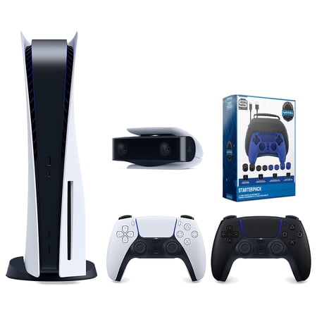 Sony Playstation 5 Disc Version Console with Extra Black Controller, 1080p HD Camera and Surge Pro Gamer Starter Pack 11-Piece Accessory Bundle