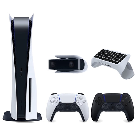 Sony Playstation 5 Disc Version Console with Extra Black Controller, 1080p HD Camera and Surge QuickType 2.0 Wireless PS5 Controller Keypad Bundle