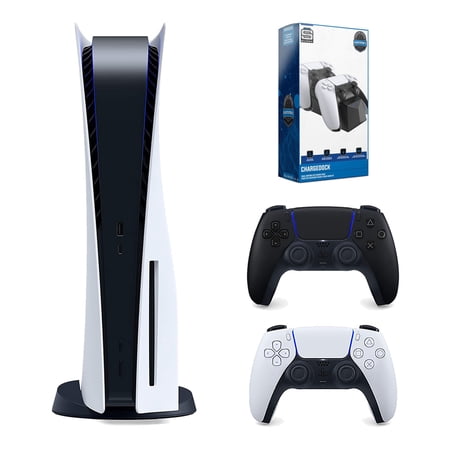 Sony Playstation 5 Disc Version Console with Extra Black Controller and Surge Dual Controller Charge Dock Bundle