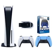 Sony Playstation 5 Disc Version Console with Extra Blue Controller, 1080p HD Camera and Surge Pro Gamer Starter Pack 11-Piece Accessory Bundle