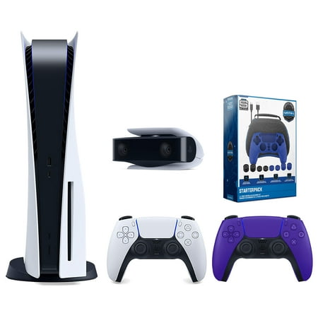 Sony Playstation 5 Disc Version Console with Extra Purple Controller, 1080p HD Camera and Surge Pro Gamer Starter Pack 11-Piece Accessory Bundle