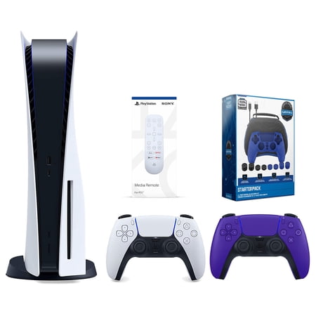 Sony Playstation 5 Disc Version Console with Extra Purple Controller, Media Remote and Surge Pro Gamer Starter Pack 11-Piece Accessory Bundle