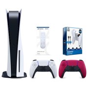 Sony Playstation 5 Disc Version Console with Extra Red Controller, Media Remote and Surge PowerPack Battery Pack & Charge Cable Bundle