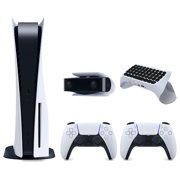 Sony Playstation 5 Disc Version Console with Extra White Controller, 1080p HD Camera and Surge QuickType 2.0 Wireless PS5 Controller Keypad Bundle
