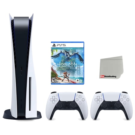 Sony Playstation 5 Disc Version Console with Extra White Controller, Horizon Forbidden West and Cleaning Cloth