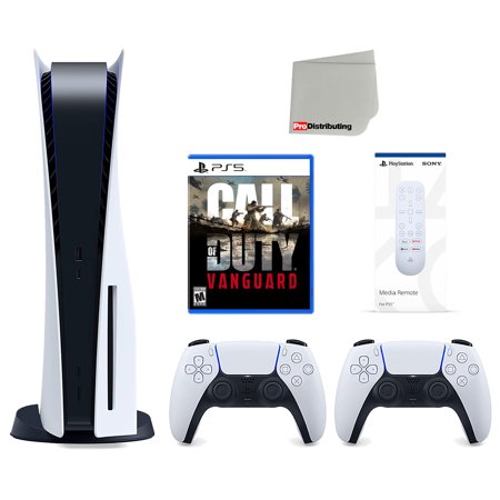 Sony Playstation 5 Disc Version Console with Extra White Controller, Media Remote and Call of Duty: Vanguard Bundle with Cleaning Cloth